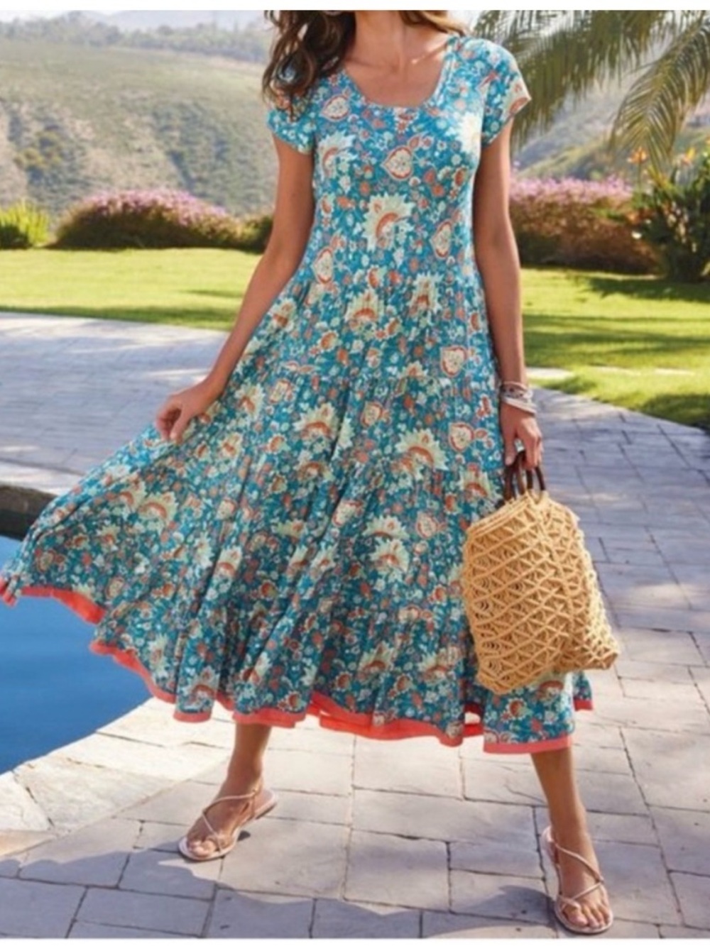 Soft Surroundings Kara Paisley Tiered Maxi Dress Blue Orange Size Petite PXL